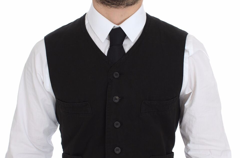 Cotton-Linen Blend Vest — Black