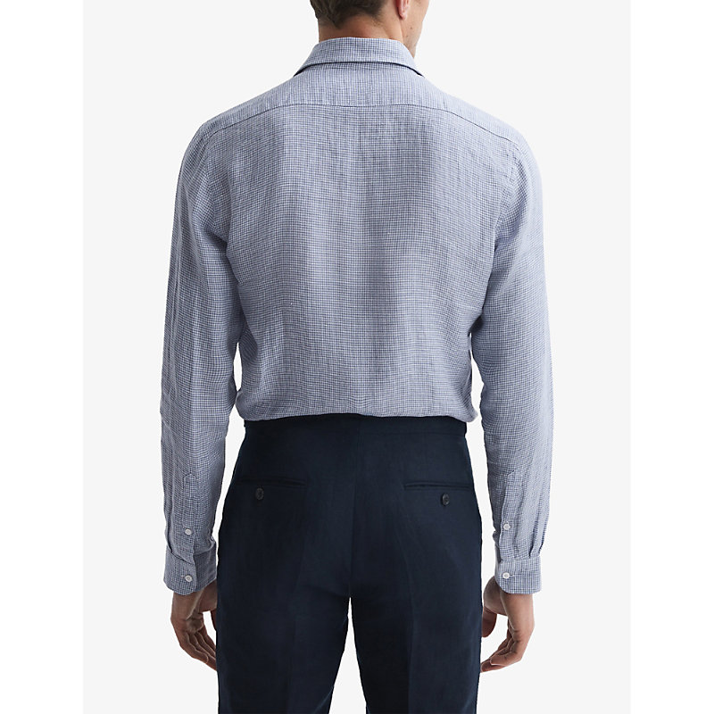 Mens Blue/white Ruban Regular-fit Long-sleeve Linen Shirt XL