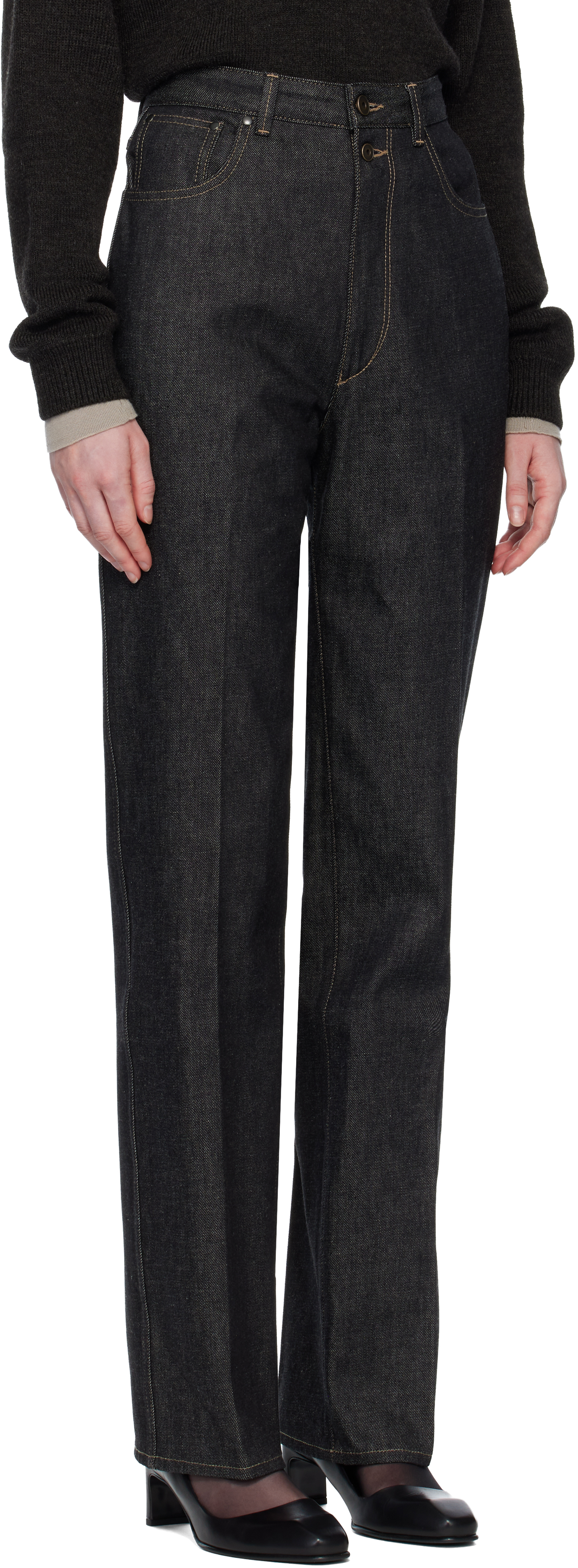 Navy High Waisted Straight Jeans