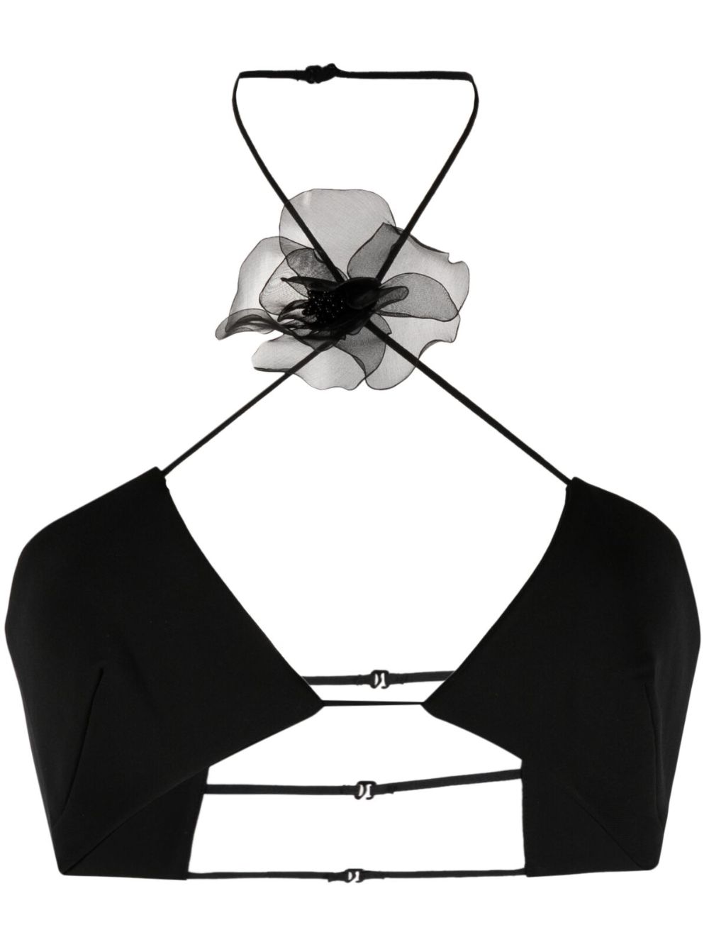 Floral-appliqué halterneck cropped top - Black