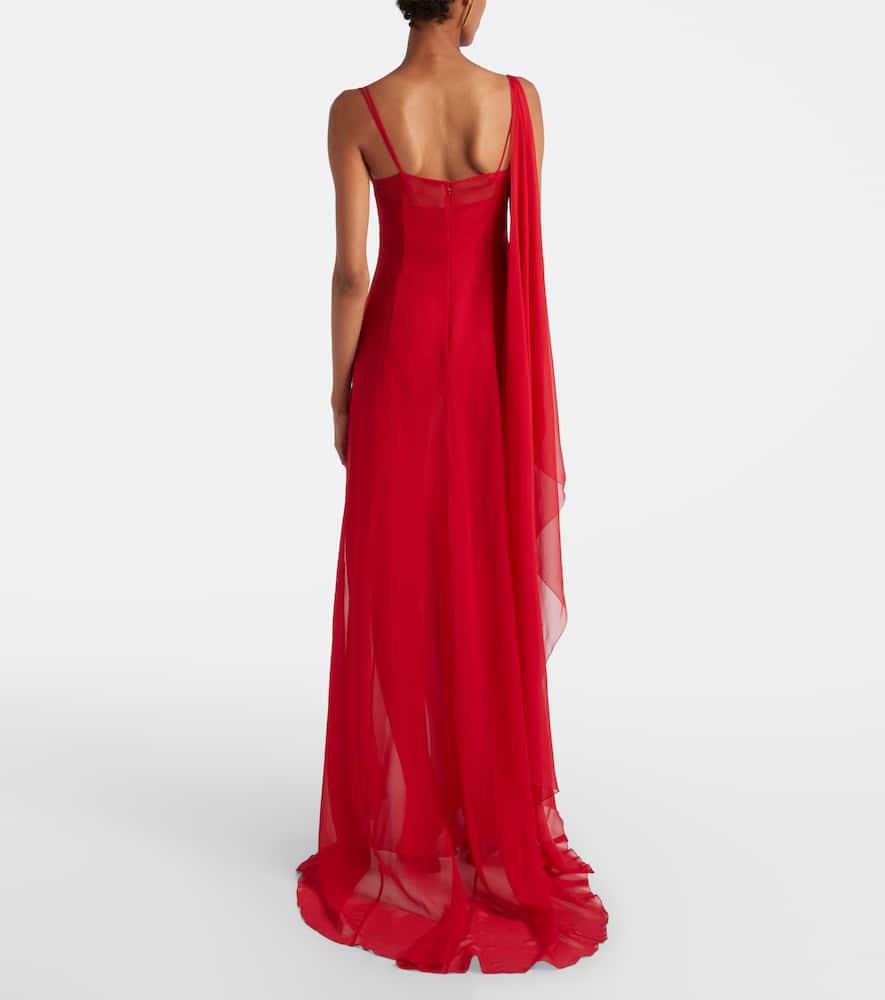 Asymmetric draped silk georgette gown