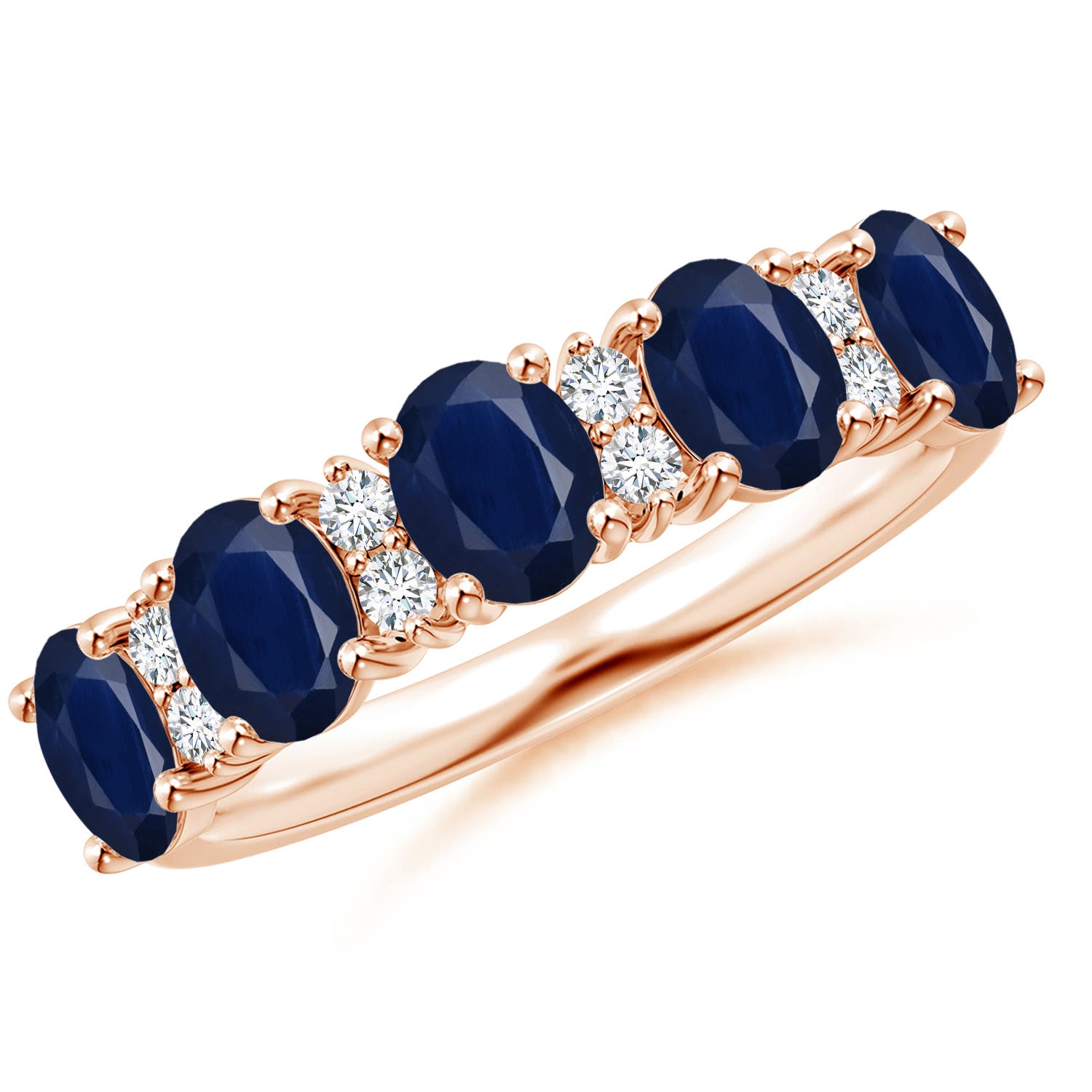 Angara 2.0 Carats Five Stone Blue Sapphire and Diamond Wedding Ring in 18K Rose Gold