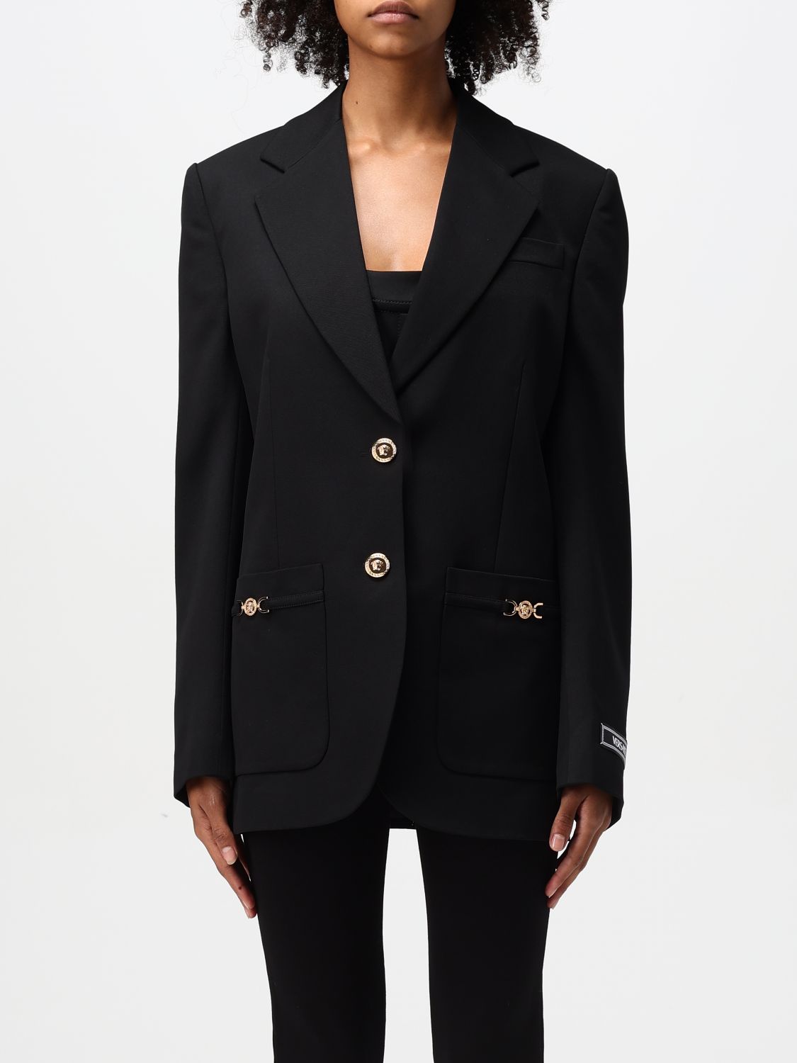 Logo-appliqué single-breasted blazer - Black