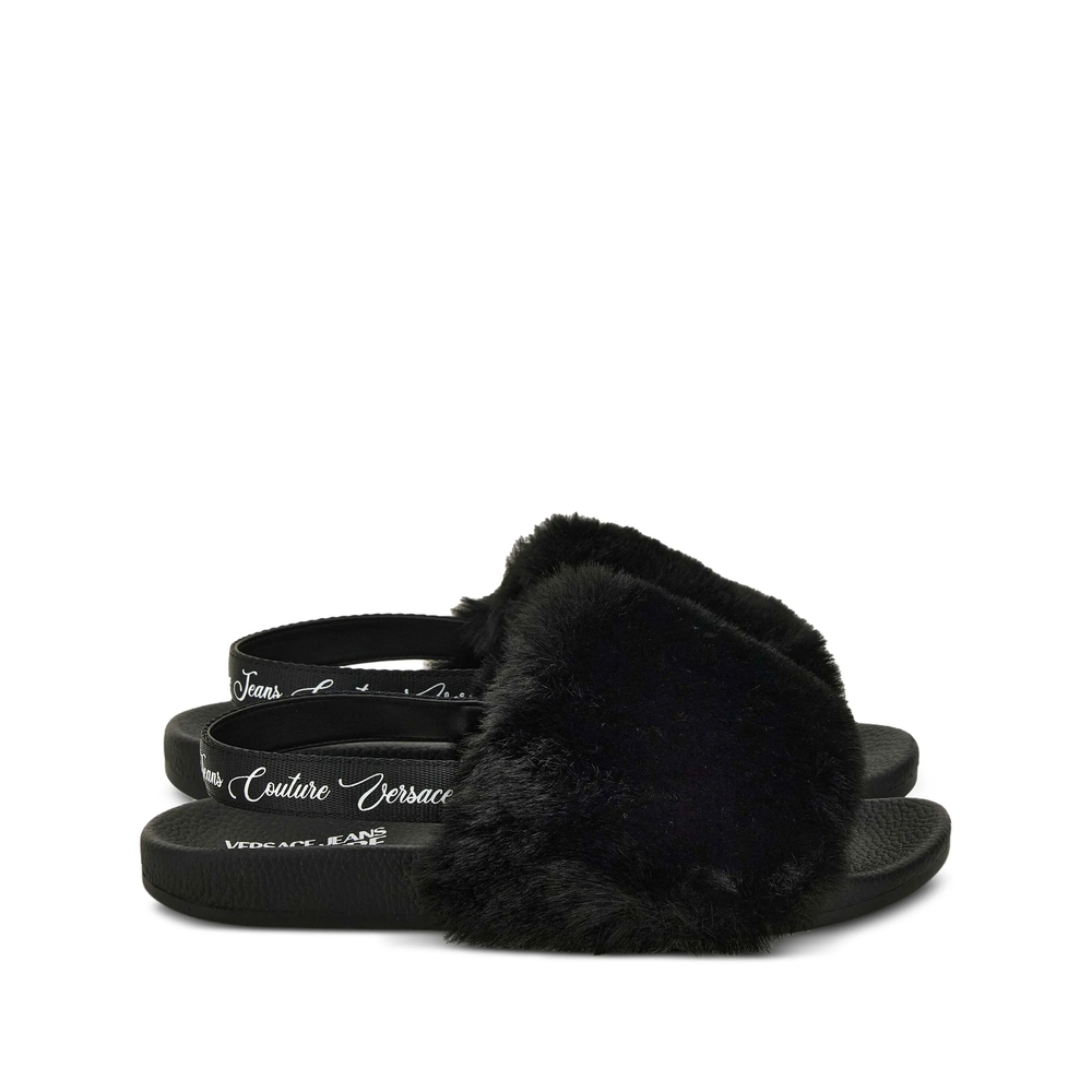 Fur-trimmed Slingback Slides