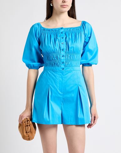 Woman Jumpsuit Azure Size 6 Cotton, Polyamide, Elastane