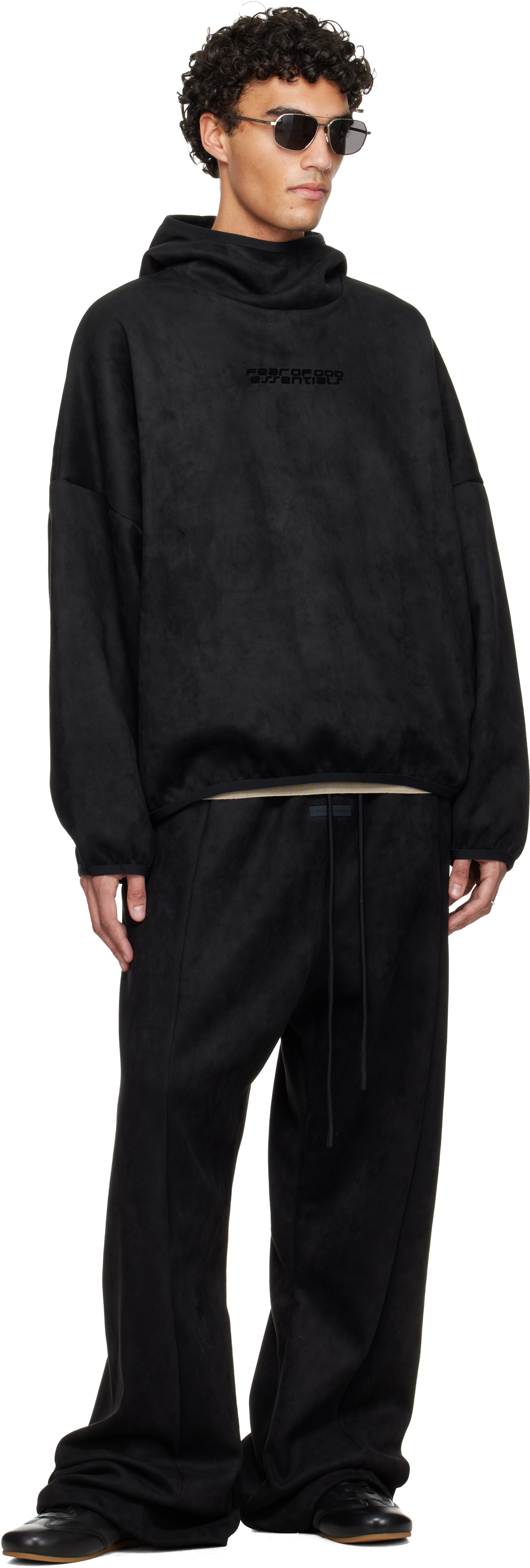 Black Holiday Flare Faux-Suede Sweatpants