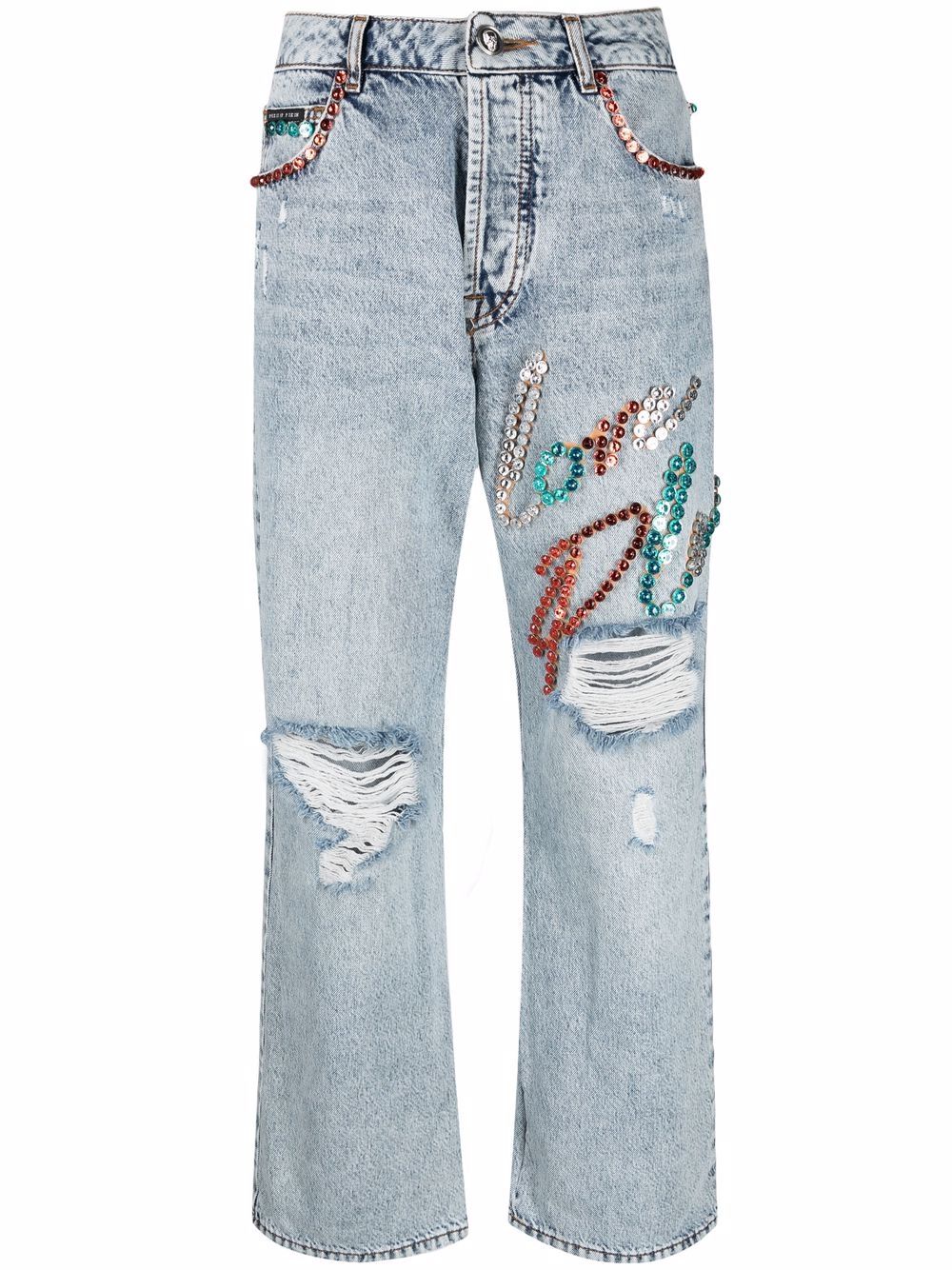 Stud-embellished wide-leg jeans - Blue