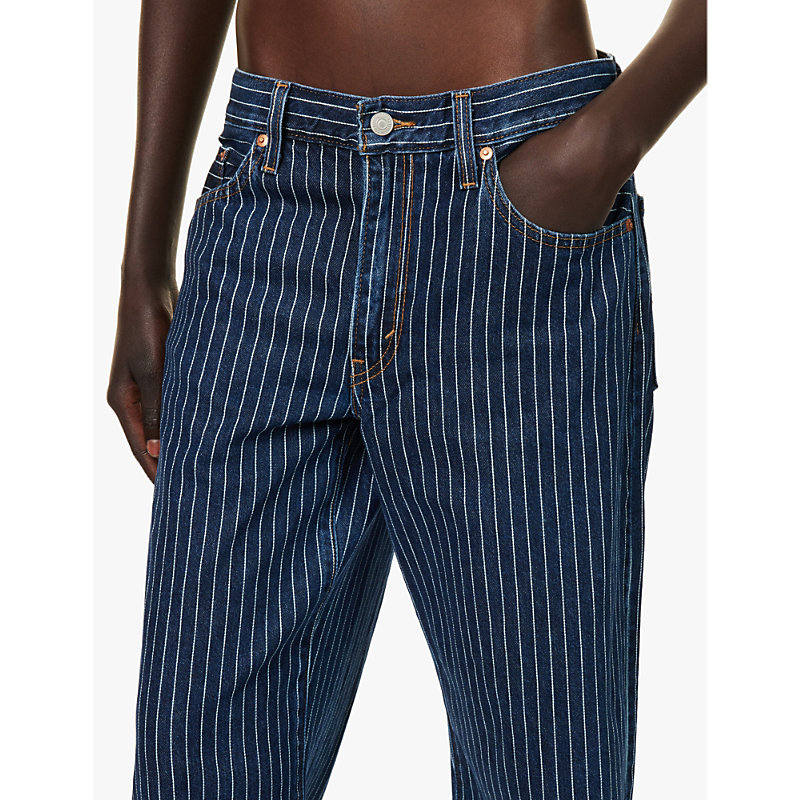 Womens Partly Masked Lb Baggy Dad Striped Relaxed-fit Denim Jeans