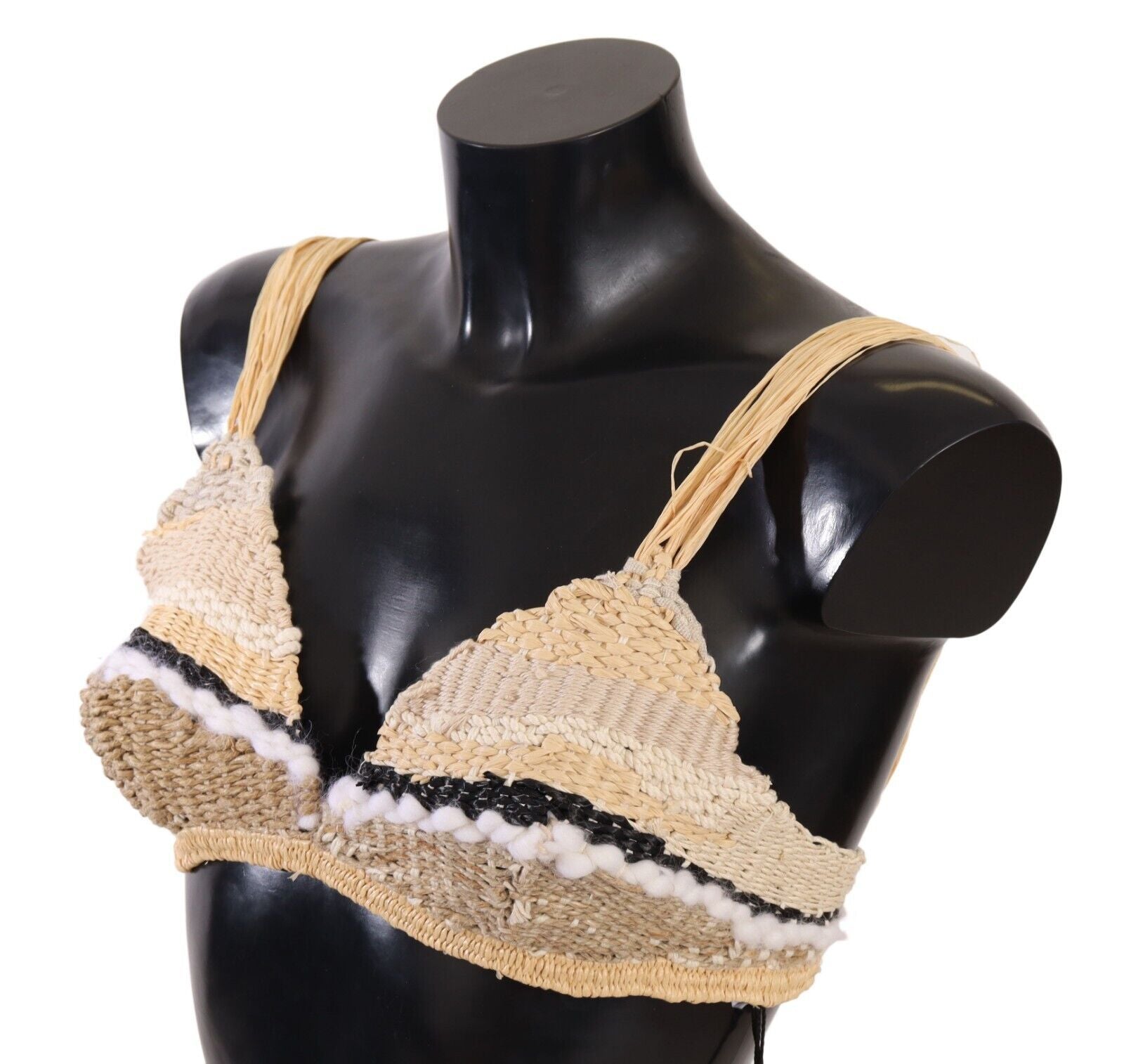 Woven Straw Raffia Crochet Tunic — Beige