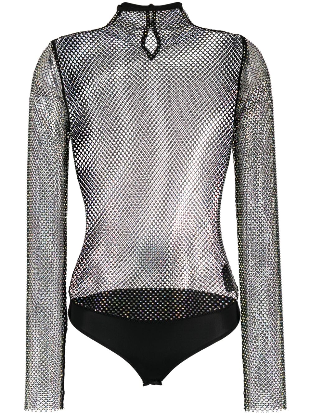 Rhinestone-embellished mesh bodysuit - Black