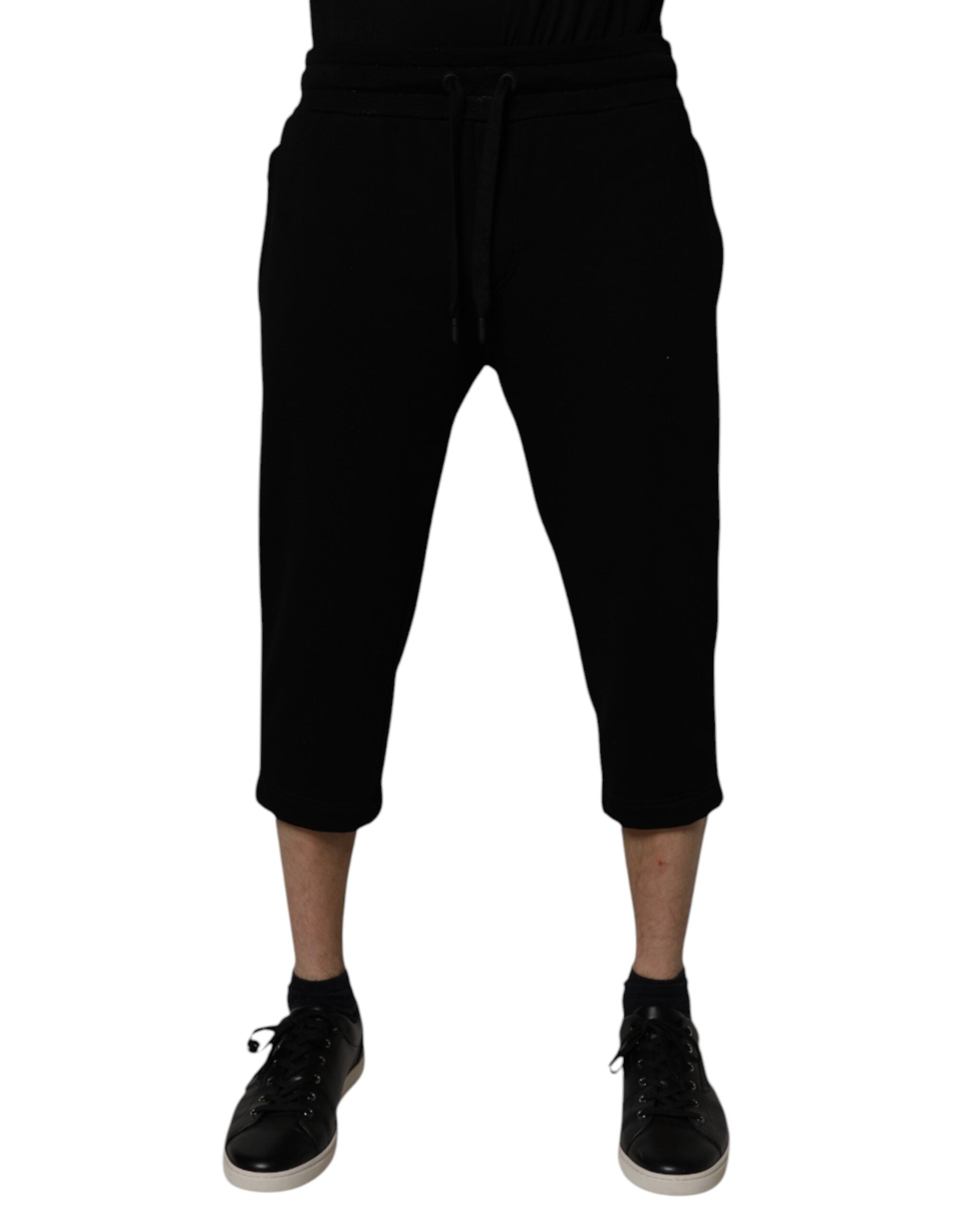 Cotton-Blend Cropped Joggers — Black