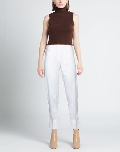 Woman Pants White Size M Cotton, Elastic fibres