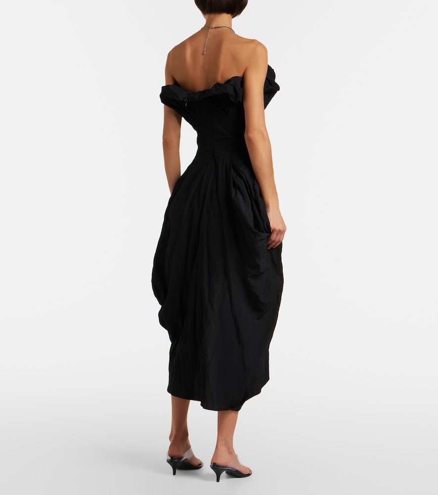 Draped cotton-blend cocktail dress