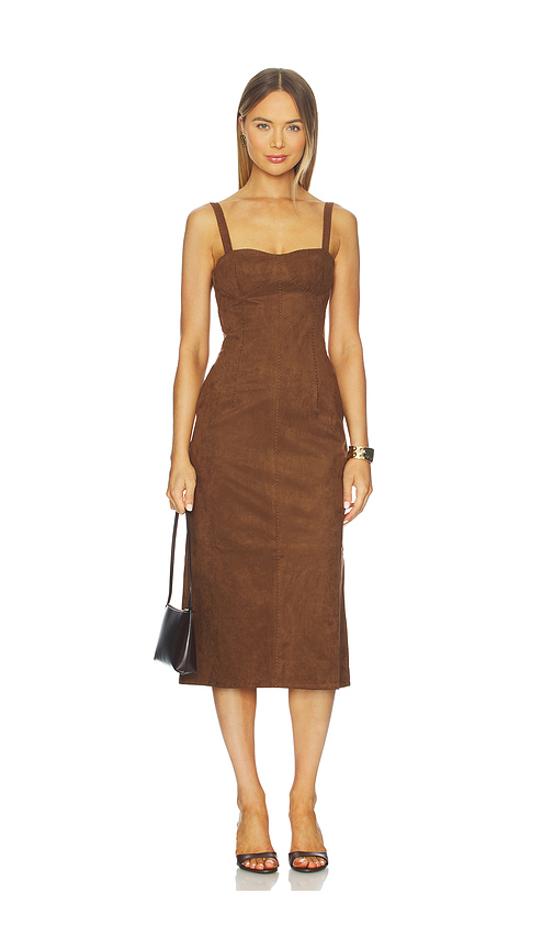 Karina Grimaldi Olivia Suede Midi Dress in Chocolate. S. Also in