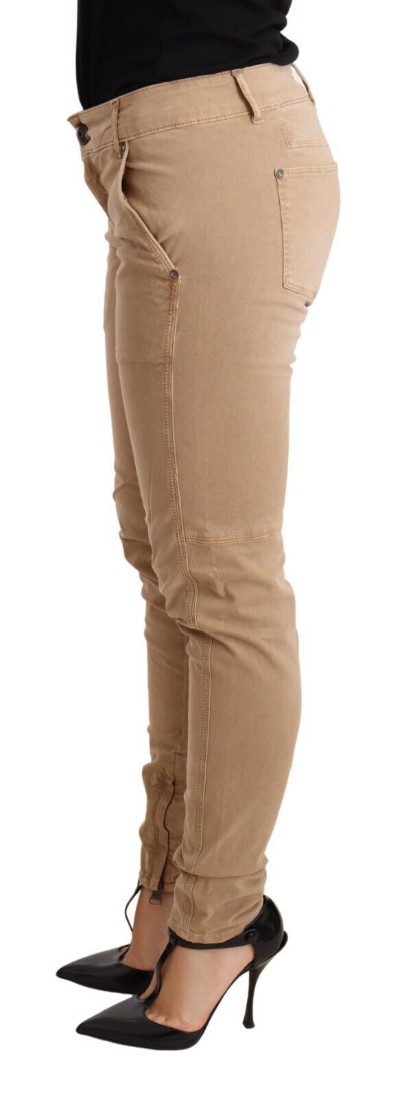 Low Waist Skinny Cotton Jeans — Brown