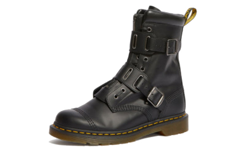 Quynn Smooth Leather Buckle Lace Up Boots 'Black'