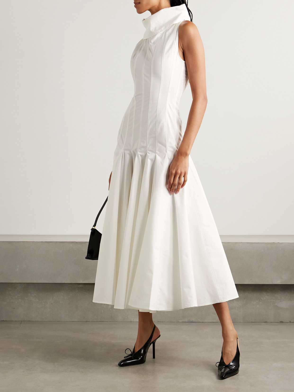 Triana Paneled Pleated Cotton-poplin Midi Dress - White