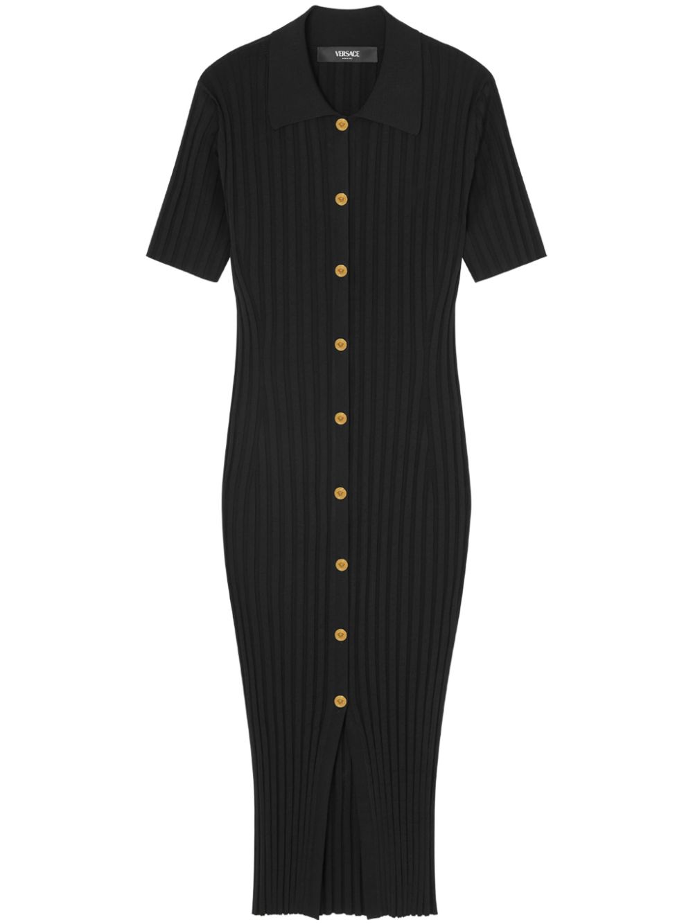 Knitted midi shirt dress - Black
