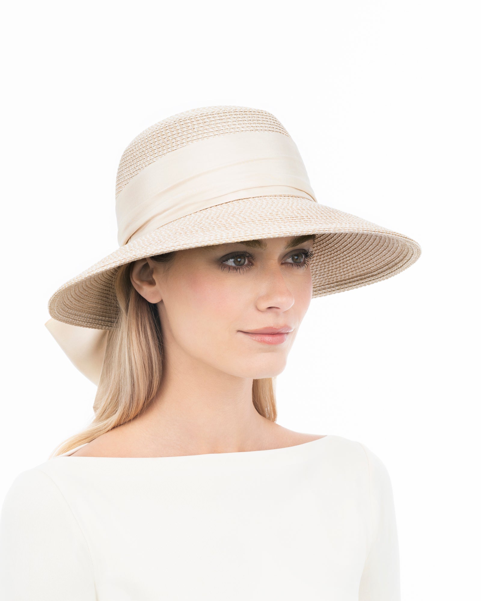 Loulou Women's Raffia Straw Sun Hat with Silk Drape and Bow for Women