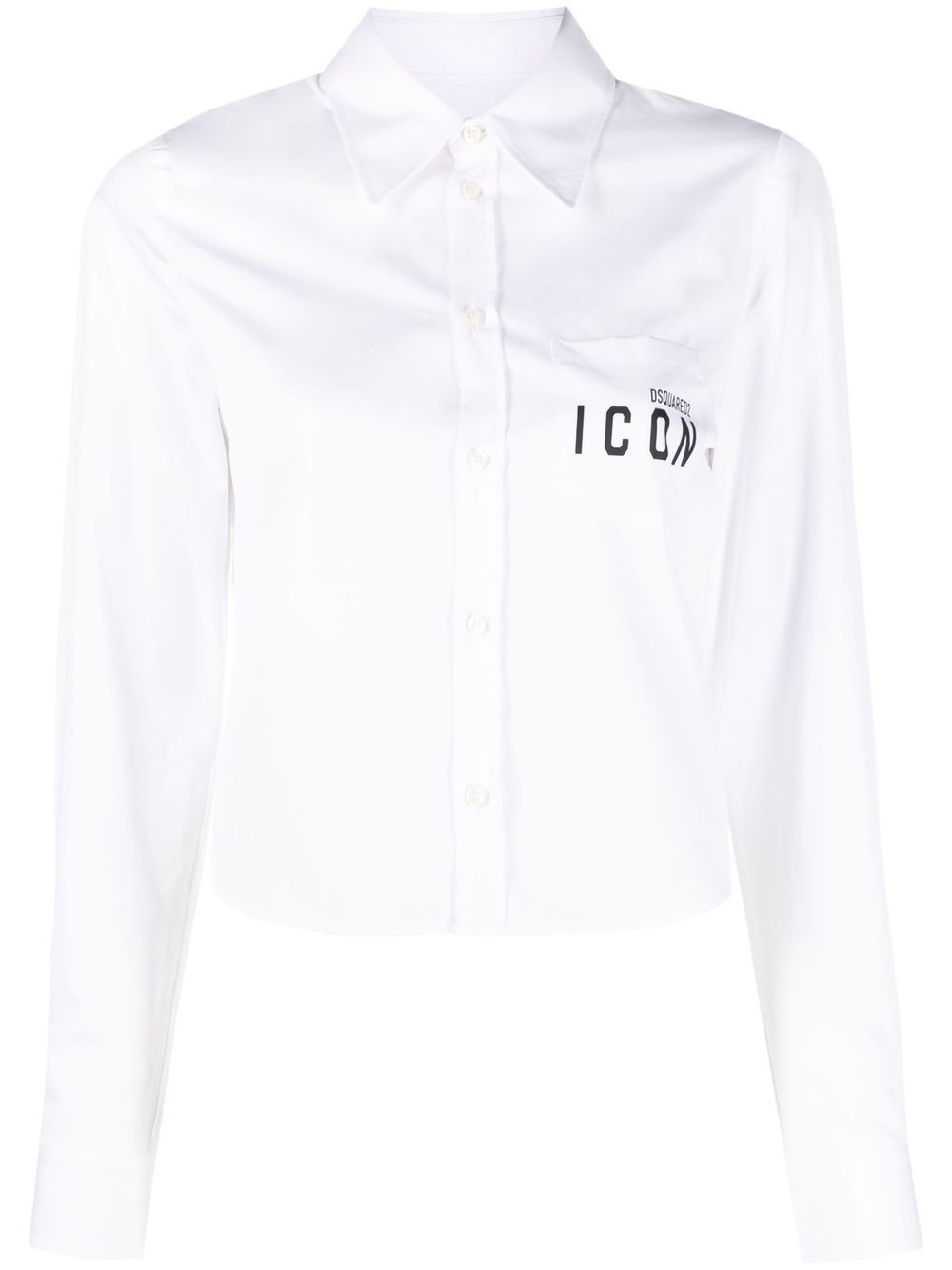 Icon print cropped cotton shirt - White