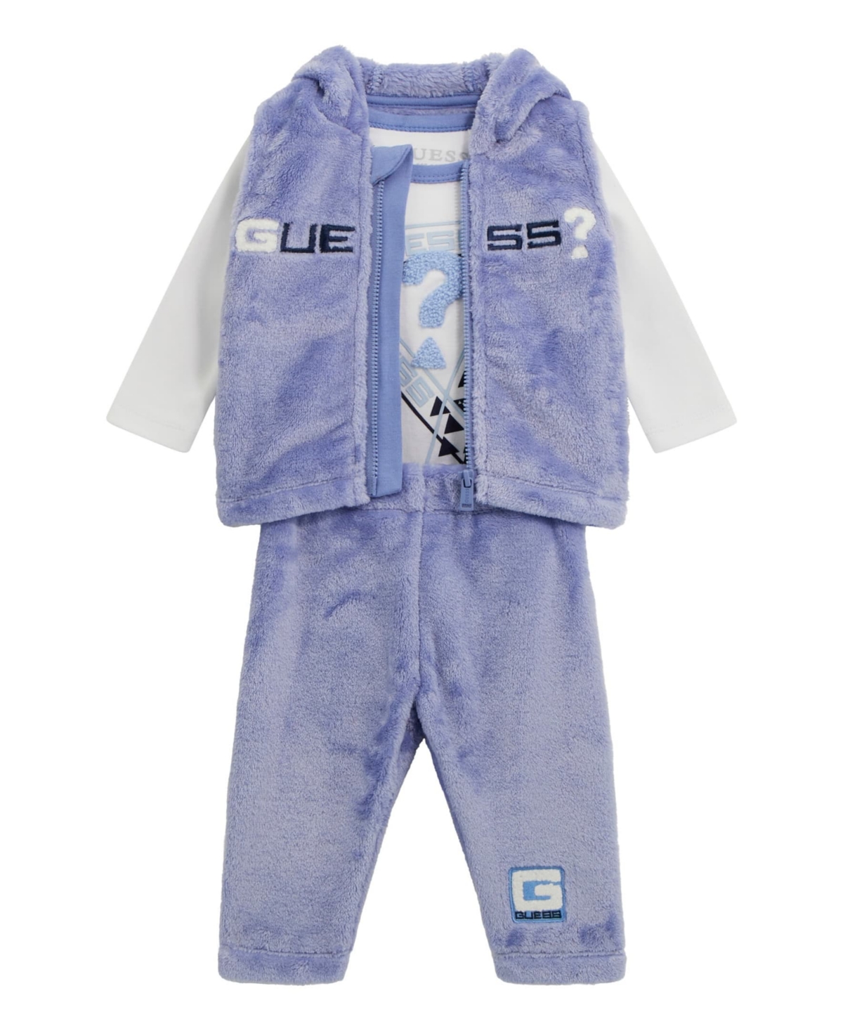 Baby Boys 3-Piece Long-Sleeve Bodysuit, Hooded Vest and Pant Set - Blue/White