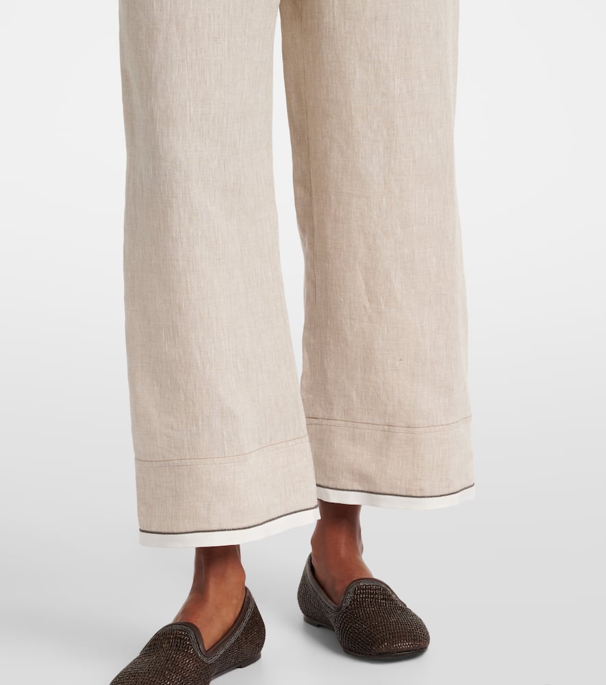 Linen cropped wide-leg pants