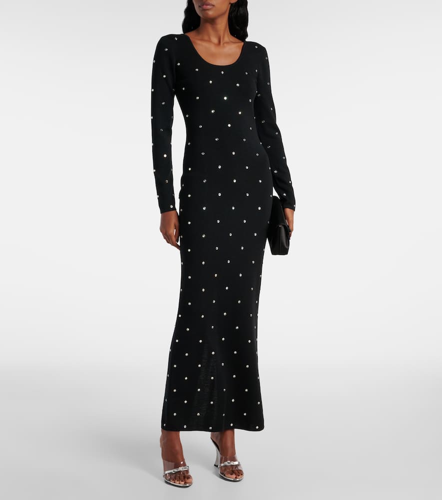 Crystal-embellished virgin wool midi dress