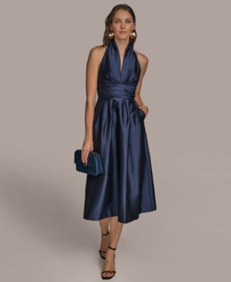 Womens A Line Halter Midi Dress