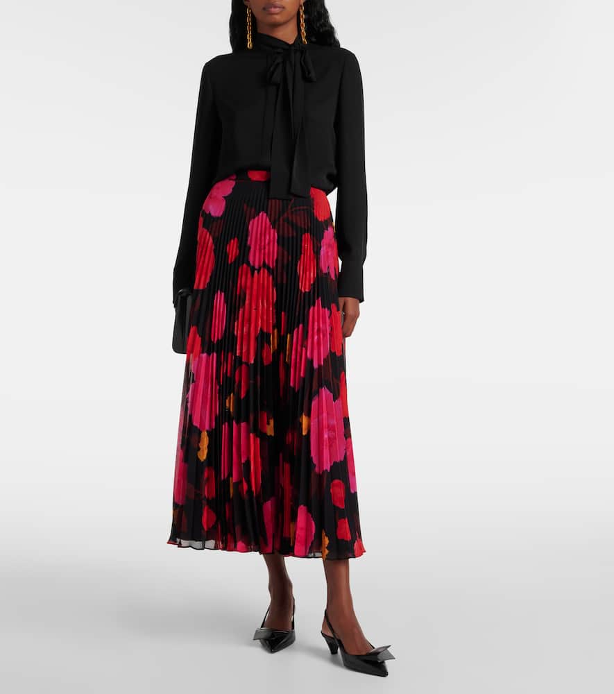 Pleated floral midi skirt