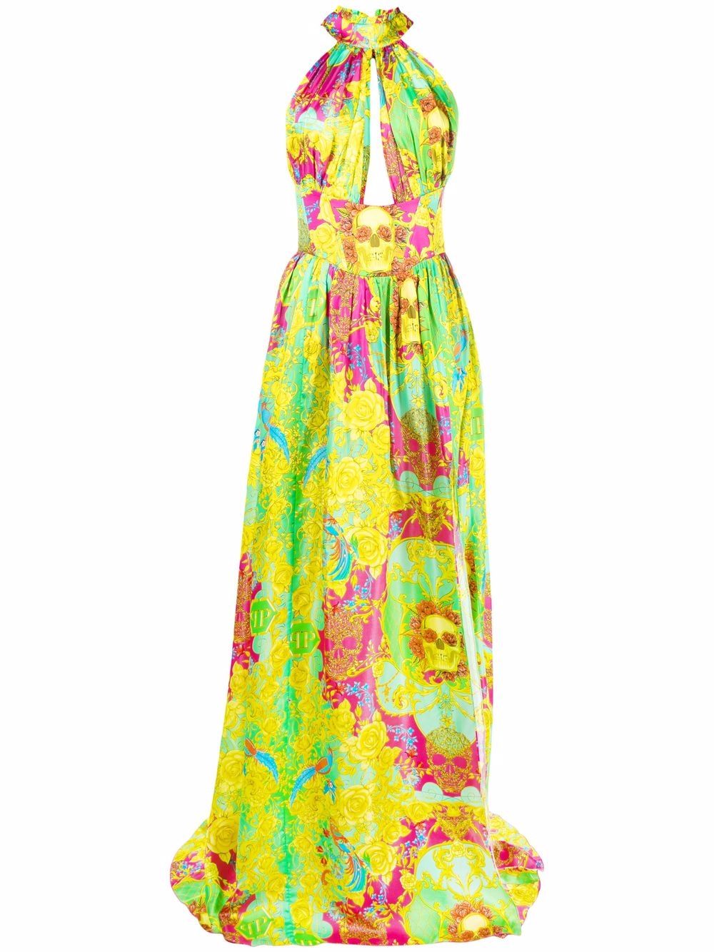 New Baroque-print silk maxi dress - Green