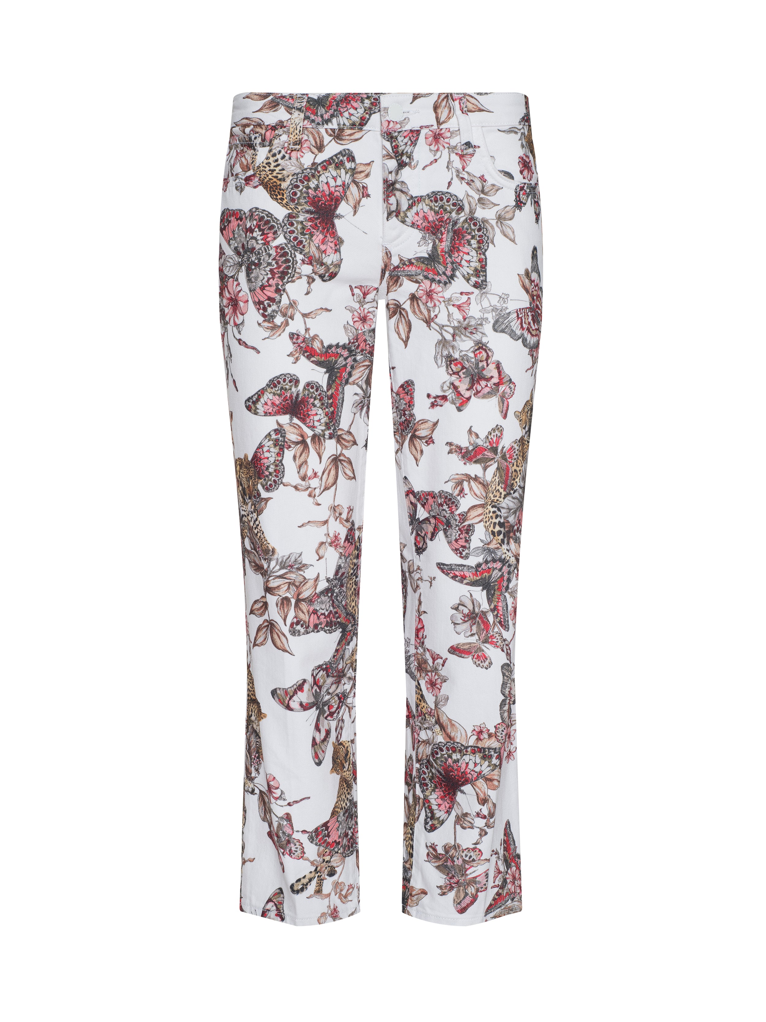 Blaine Cropped Stovepipe Jean In White Multi Large Butterfly Jungle