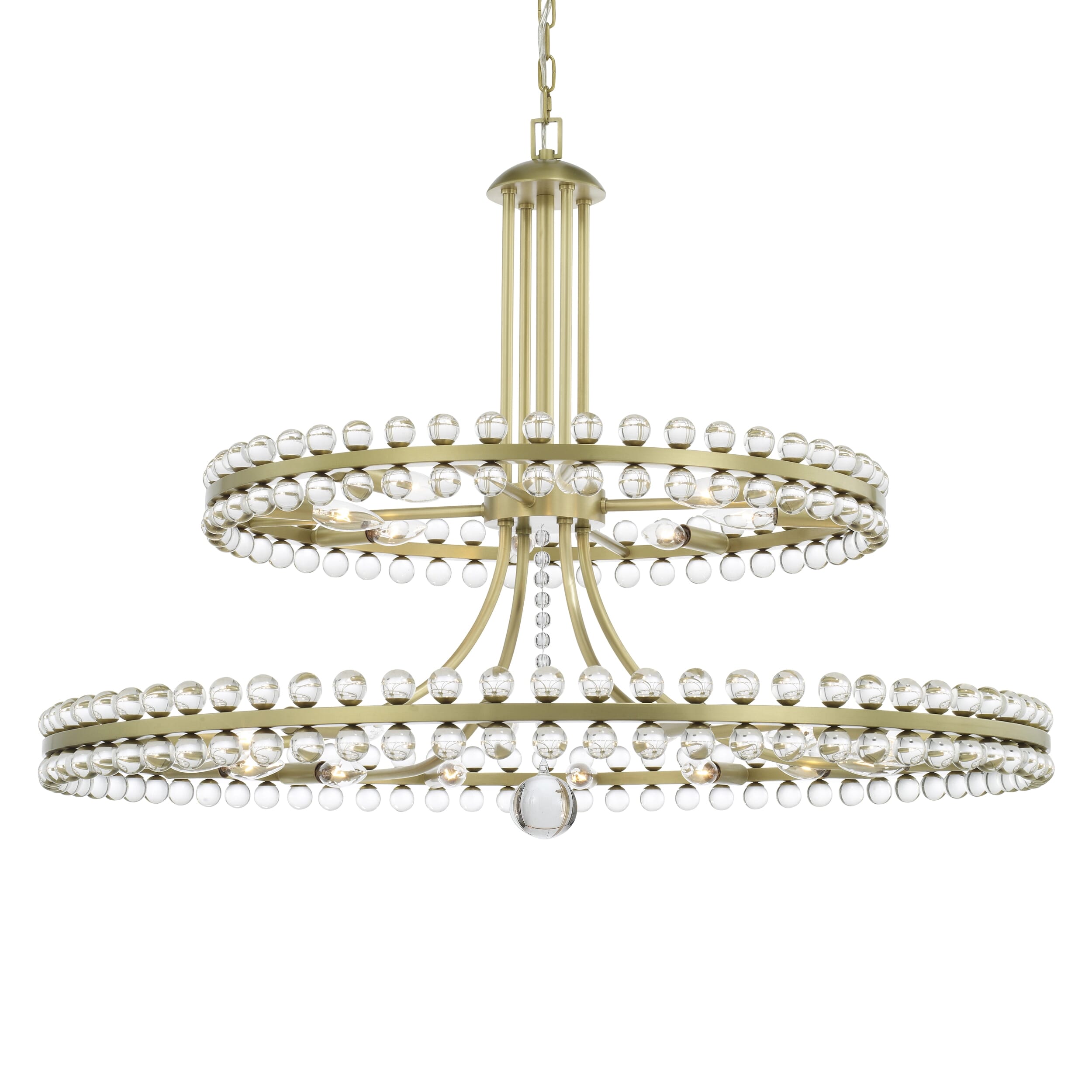 Crystorama Clover 24-Light 31" Transitional Chandelier in Aged Brass with Clear Glass Beads Crysta