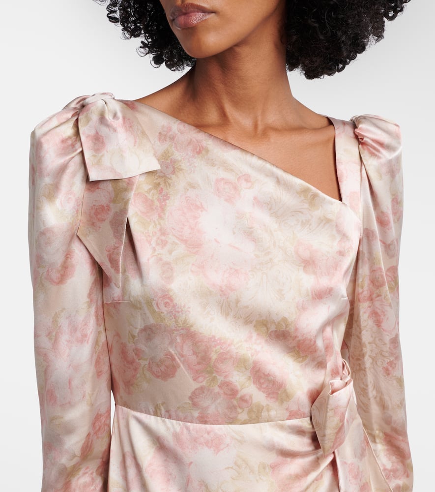Bow-detail floral silk satin midi dress