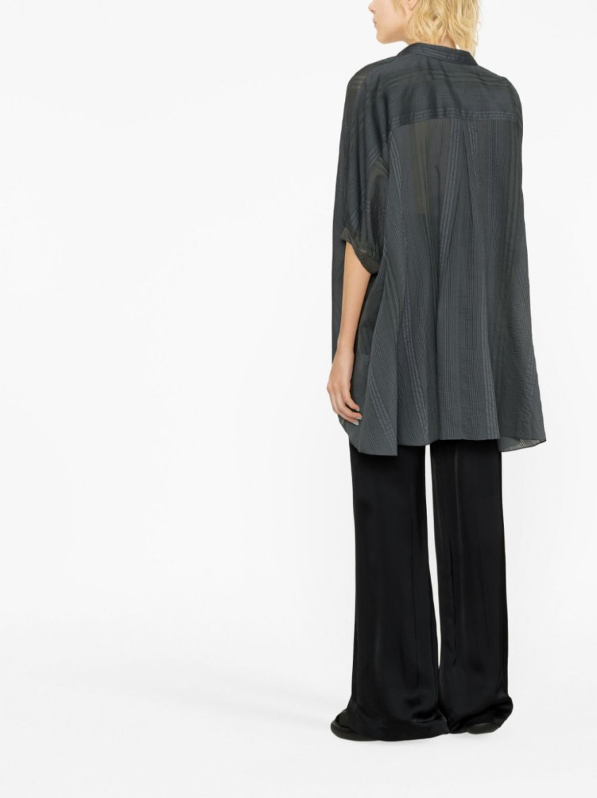 Striped half-sleeve draped shirt - Grey