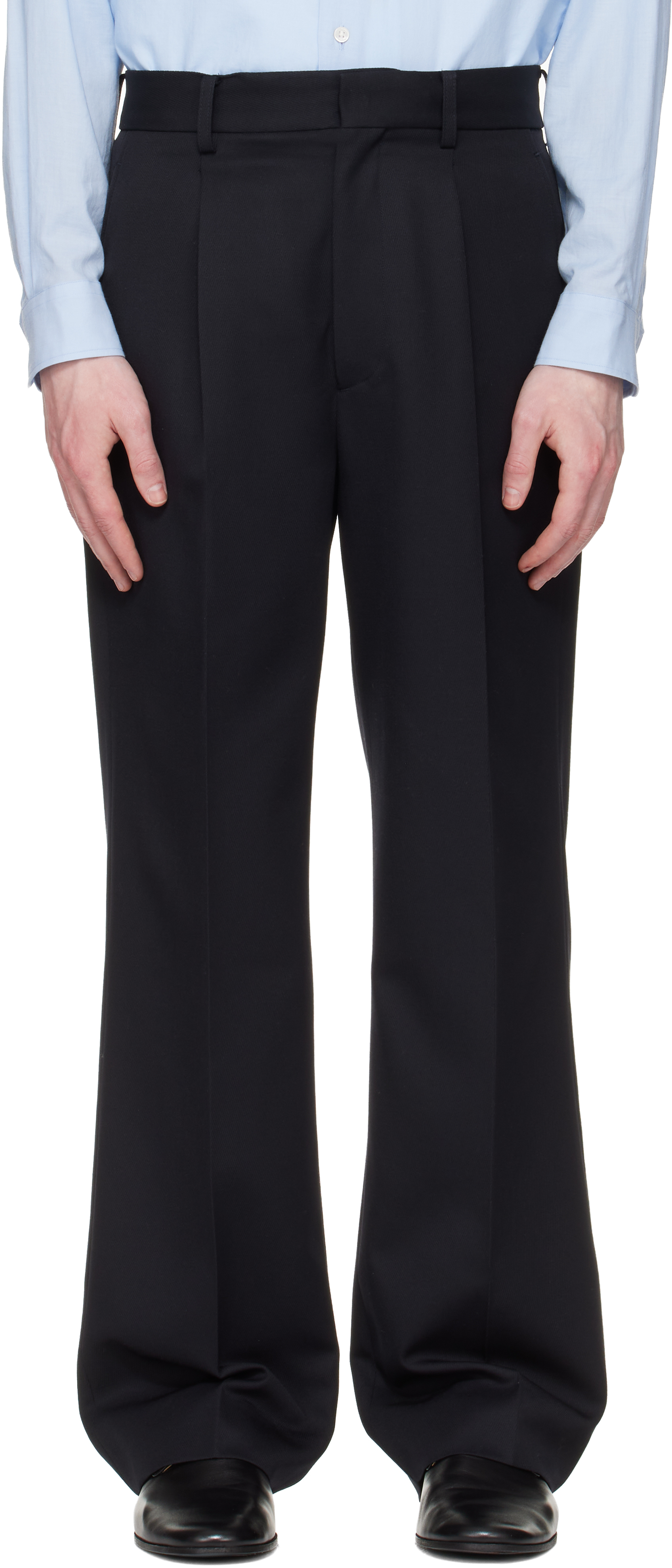 Navy Wool Kersey Straight Trousers