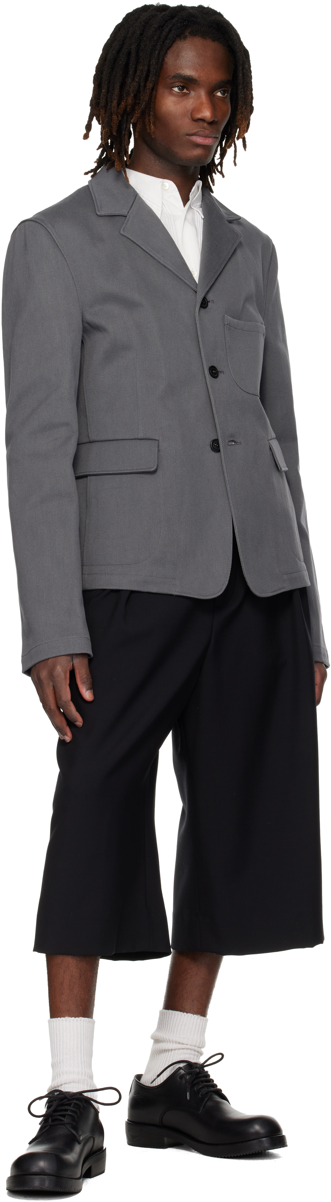 Gray Notched Lapel Denim Blazer