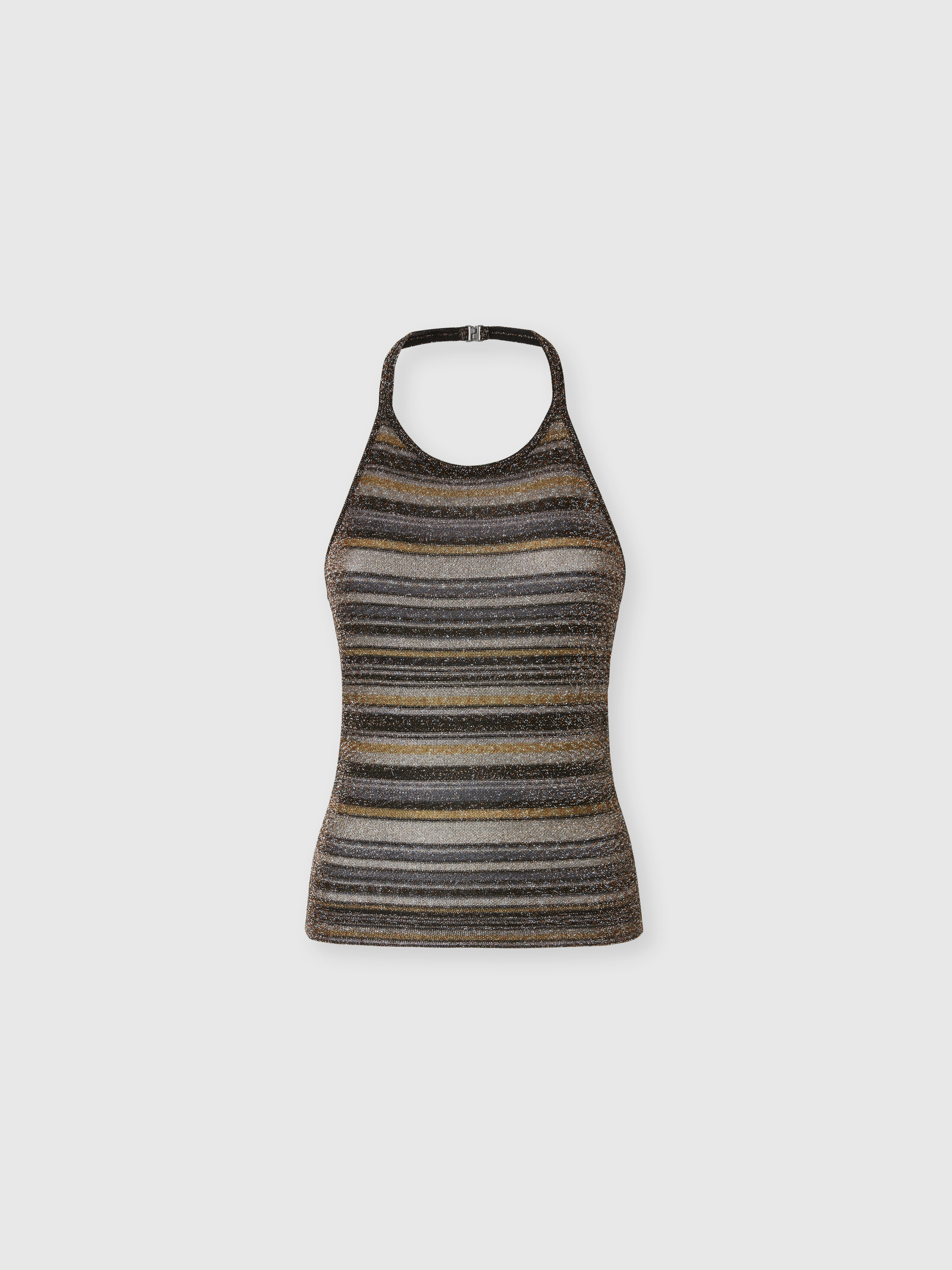 Missoni - Striped Viscose Lamé Top with Halter Neck, Women, Green& Brown