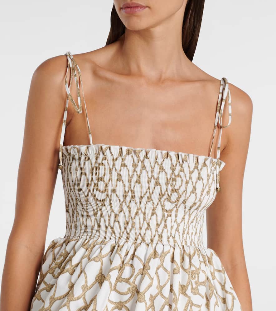 Knot shirred cotton minidress