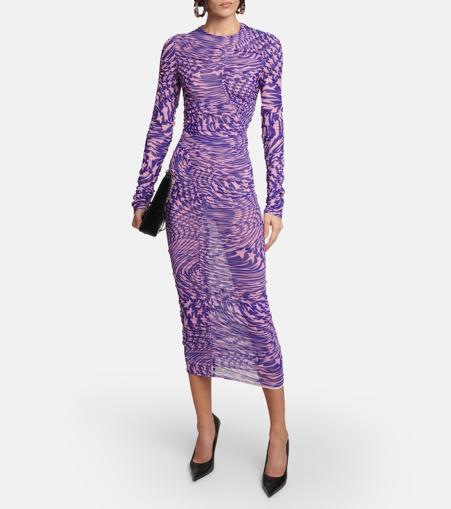 Ruched mesh midi dress
