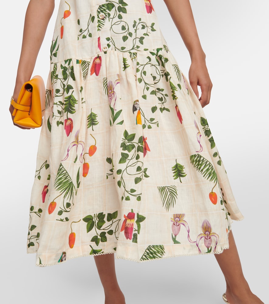 Níspero Boquet floral linen midi dress