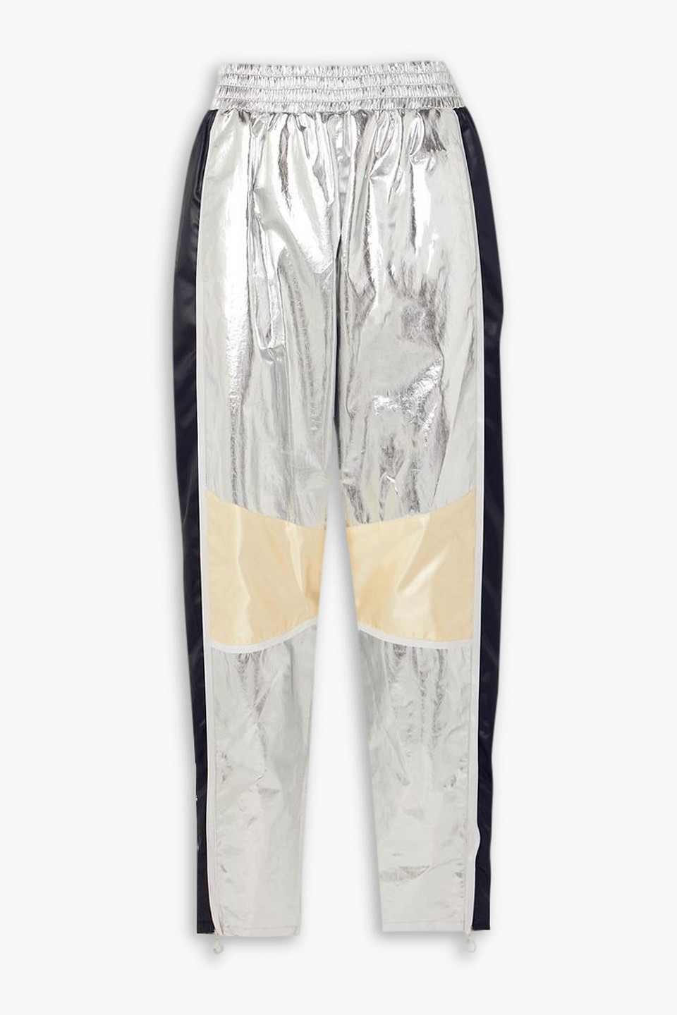 Metallic satin-trimmed coated-cotton tapered pants - Metallic - FR 44