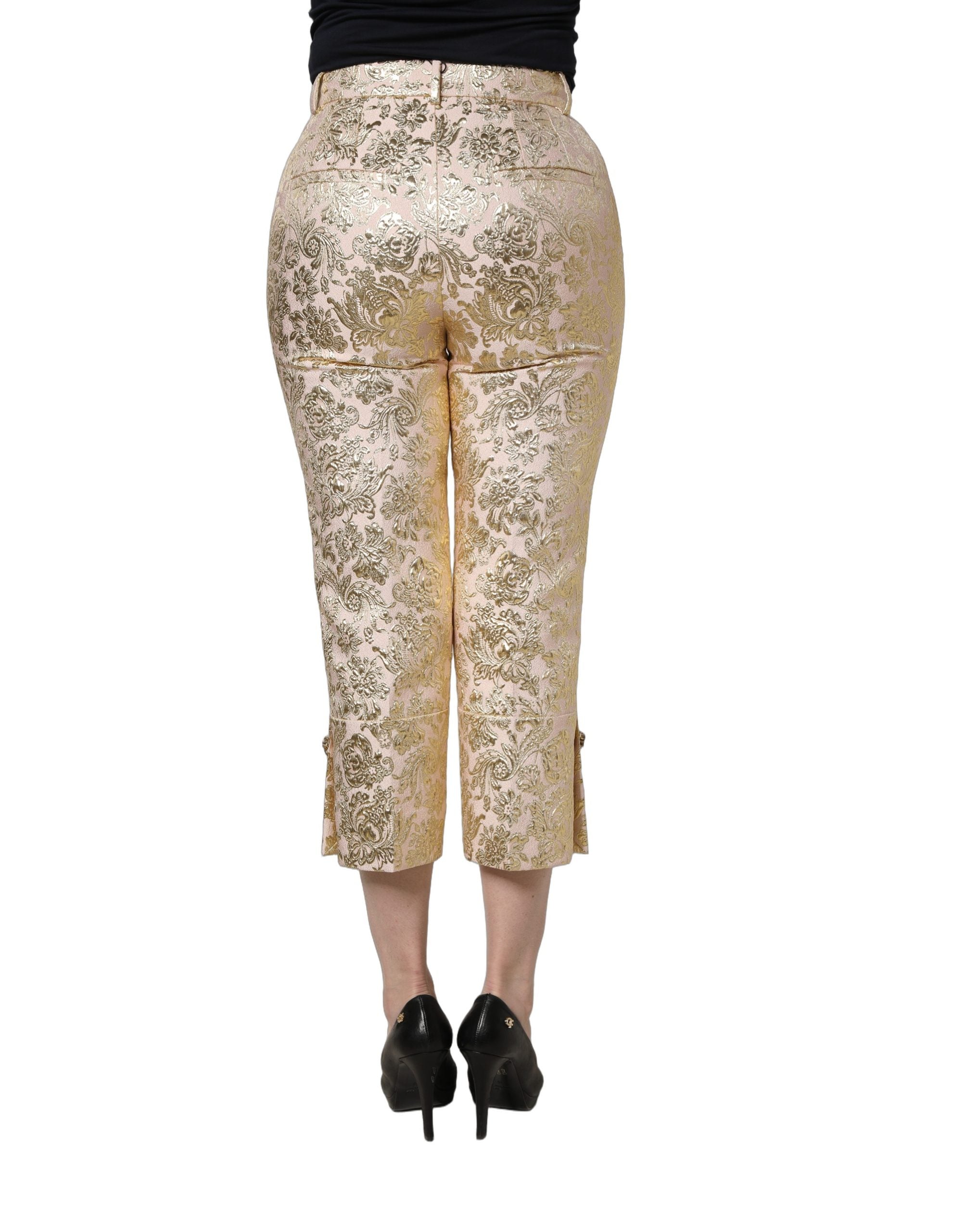Gold Jacquard Floral Lamé Trousers — Gold