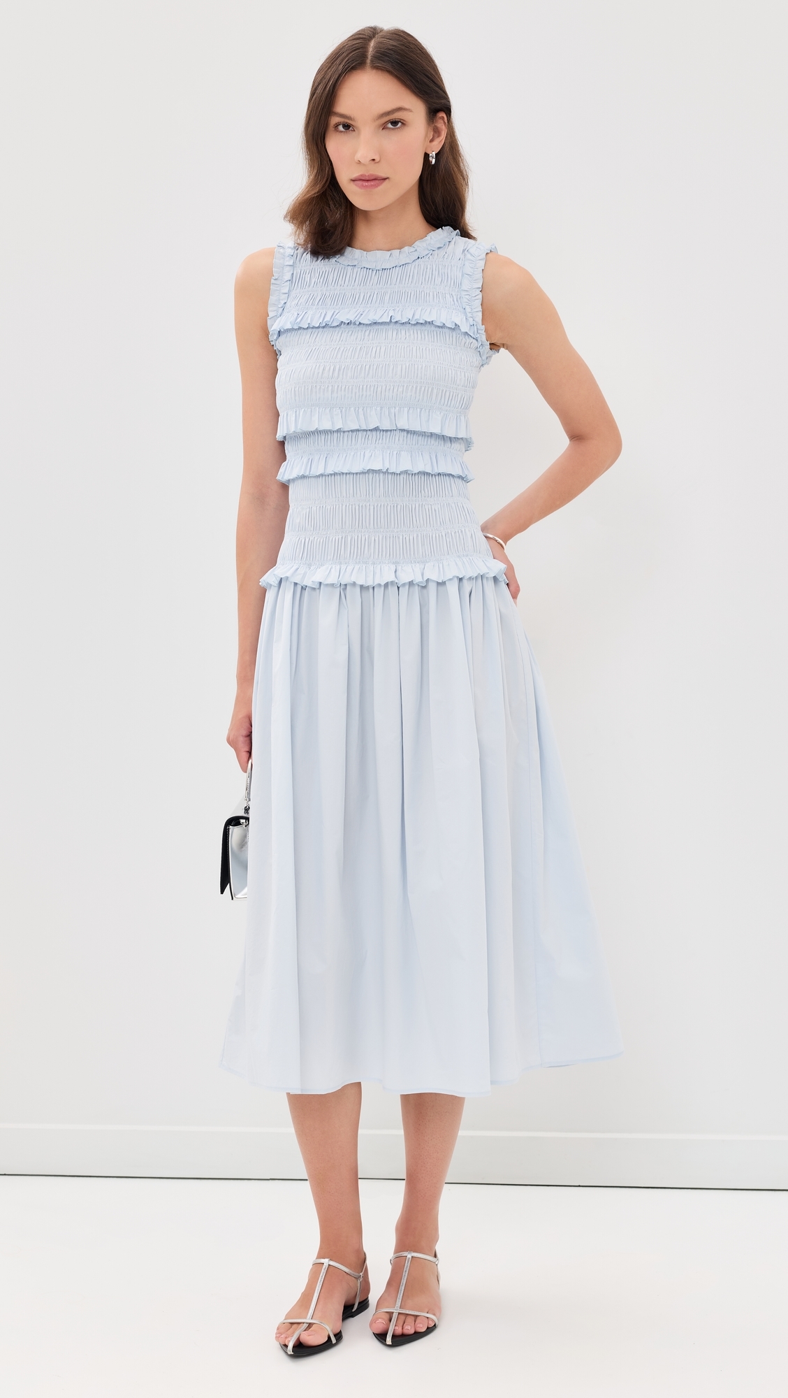 Cotton Smocked Dress Blue
