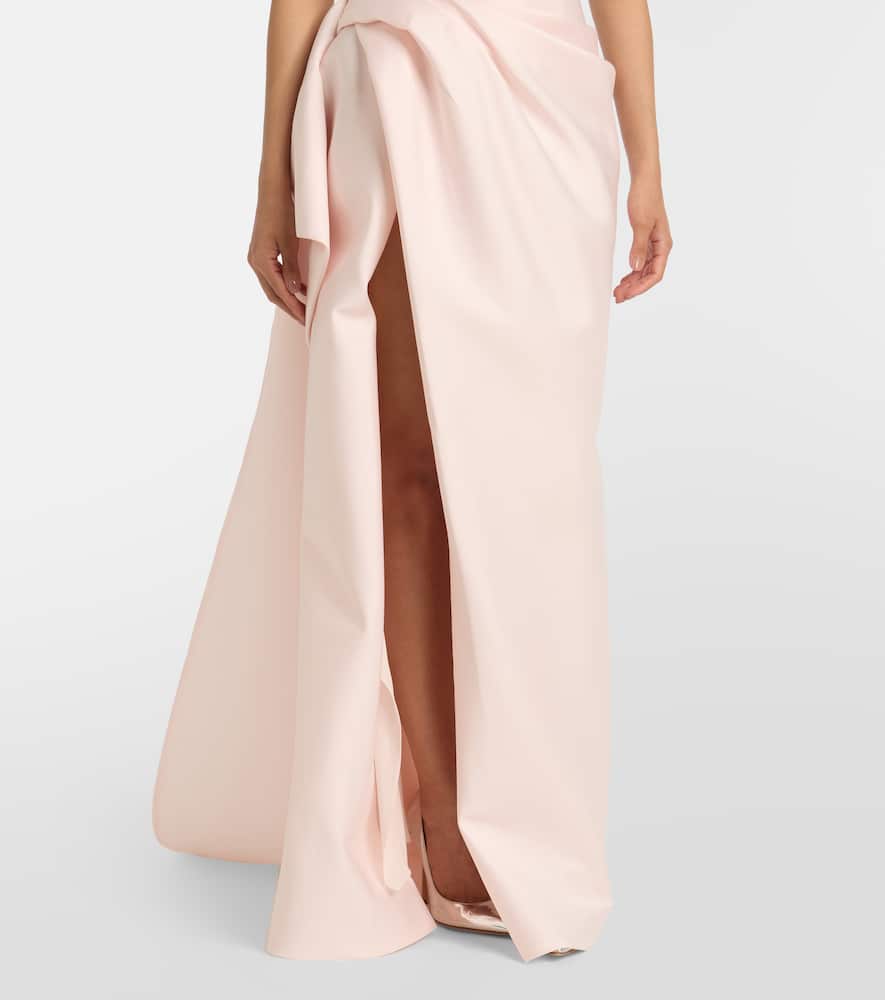 Draped strapless mikado gown