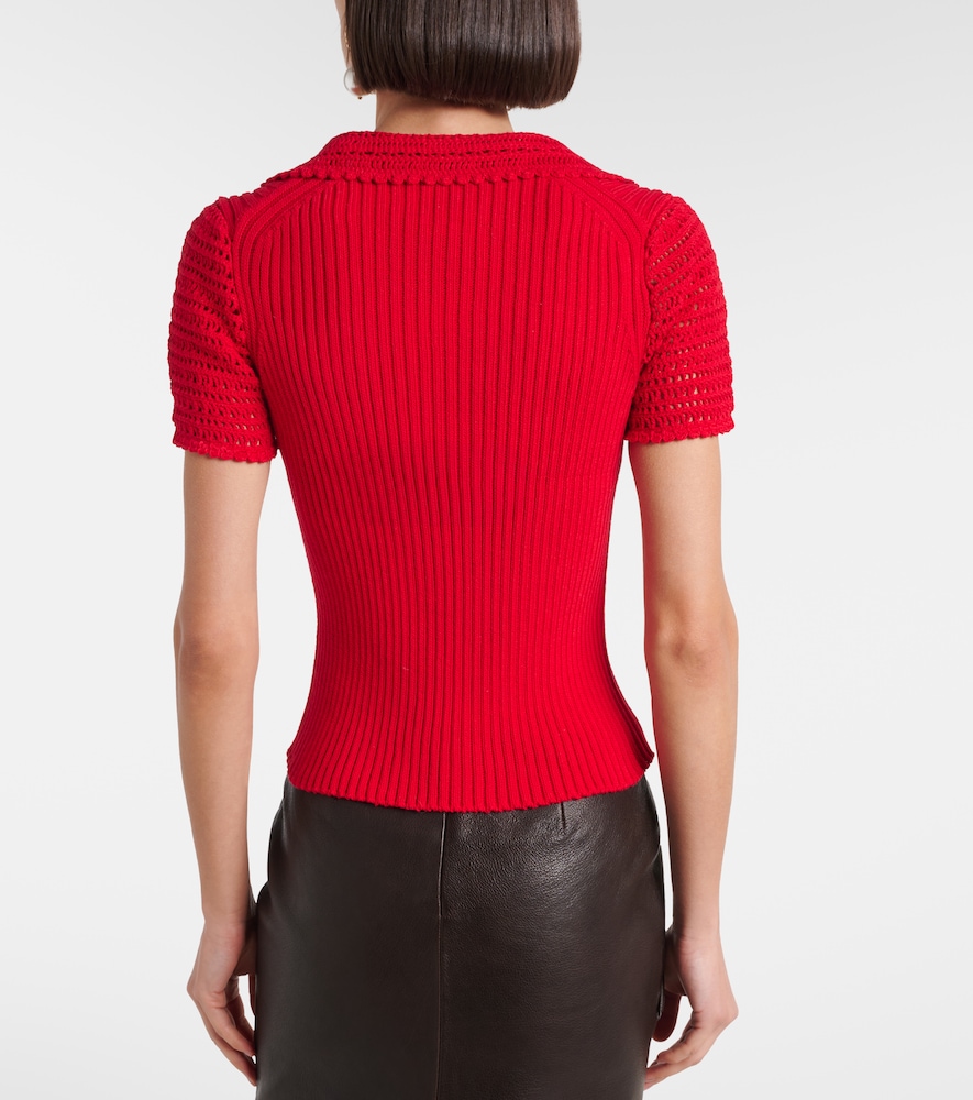 Crochet-trimmed cotton polo shirt