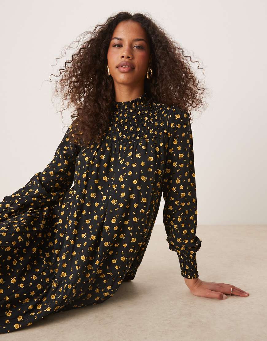 Glamorous High neck midi dresses in black chartreuse ditsy
