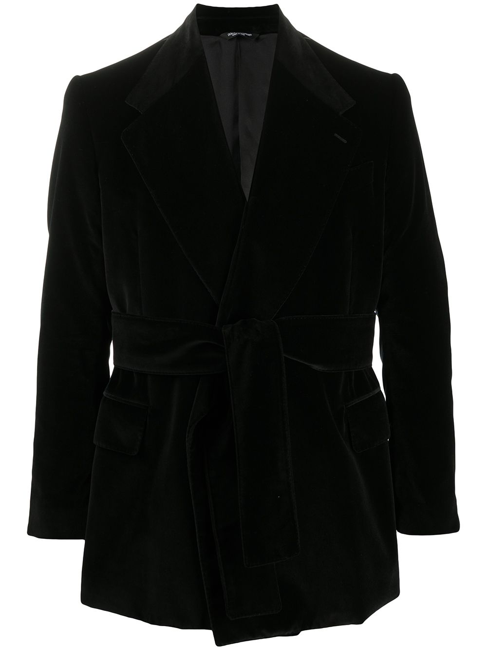 Notch-lapel tie-waist jacket - Black