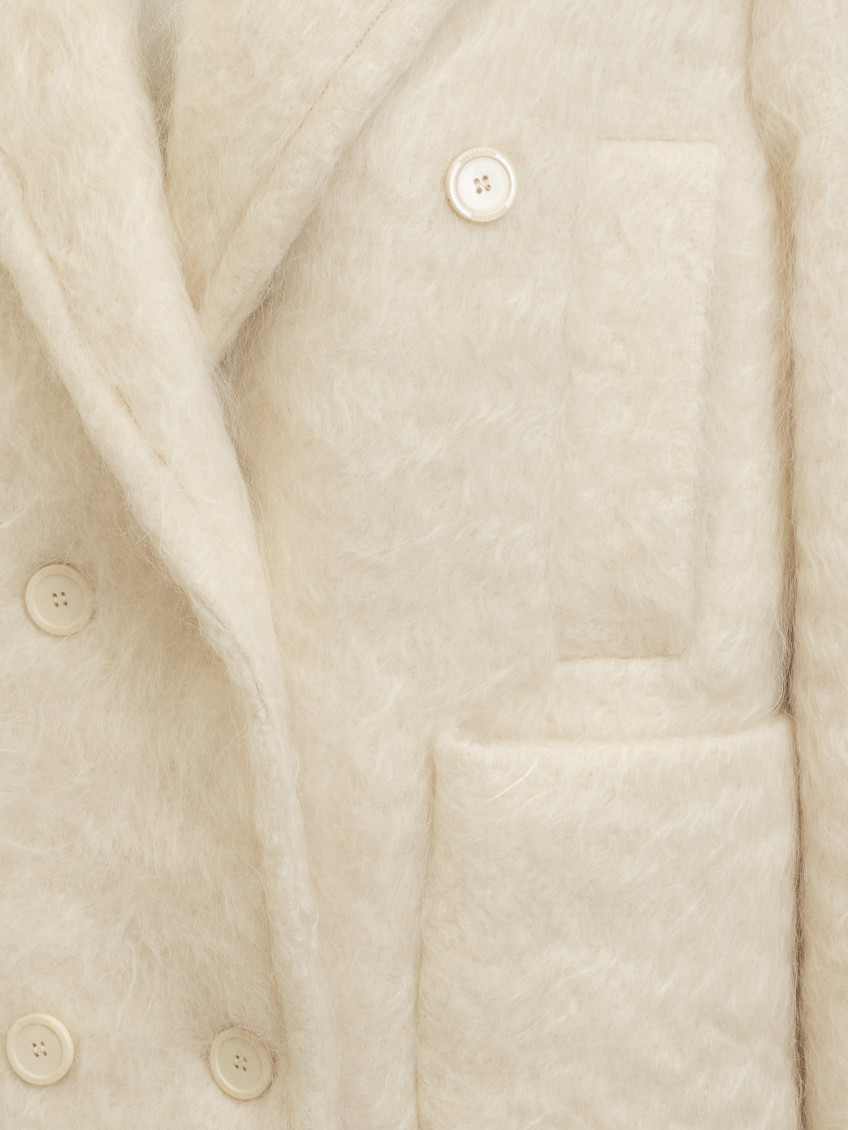 Off White Notched Lapel Trench Coat