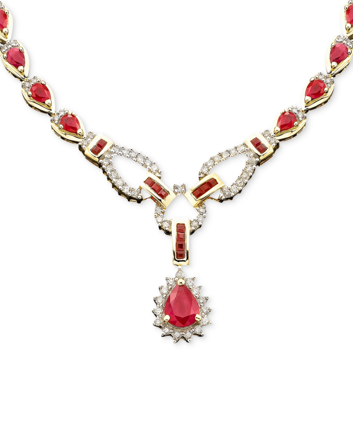 Sapphire (11-3/8 ct. t.w.) and Diamond (1-1/5 ct. t.w.) Toggle Necklace in 14k White Gold (Also in Emerald & Ruby) - Ruby