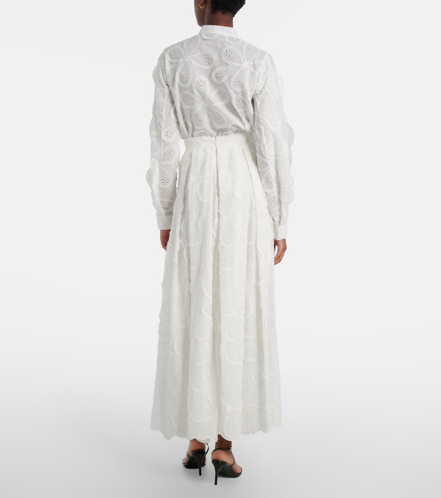 Embroidered cotton-blend midi skirt